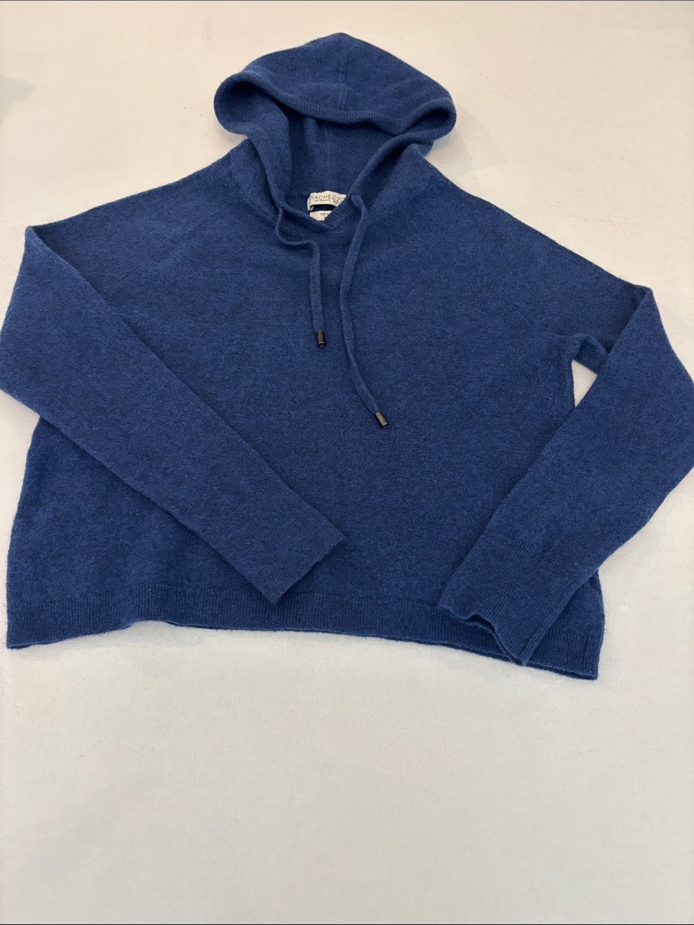 Rachel Zoe Merino Wool Women’s Blue Hooded Cropped Pullover Sweater. Small